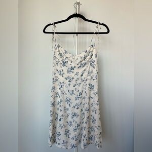 Reformation Cream Dress with Blue Floral Design